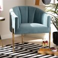 thumbnail image 4 of Bowery Hill Modern Light Blue Velvet Gold Finished Accent Chair, 4 of 9