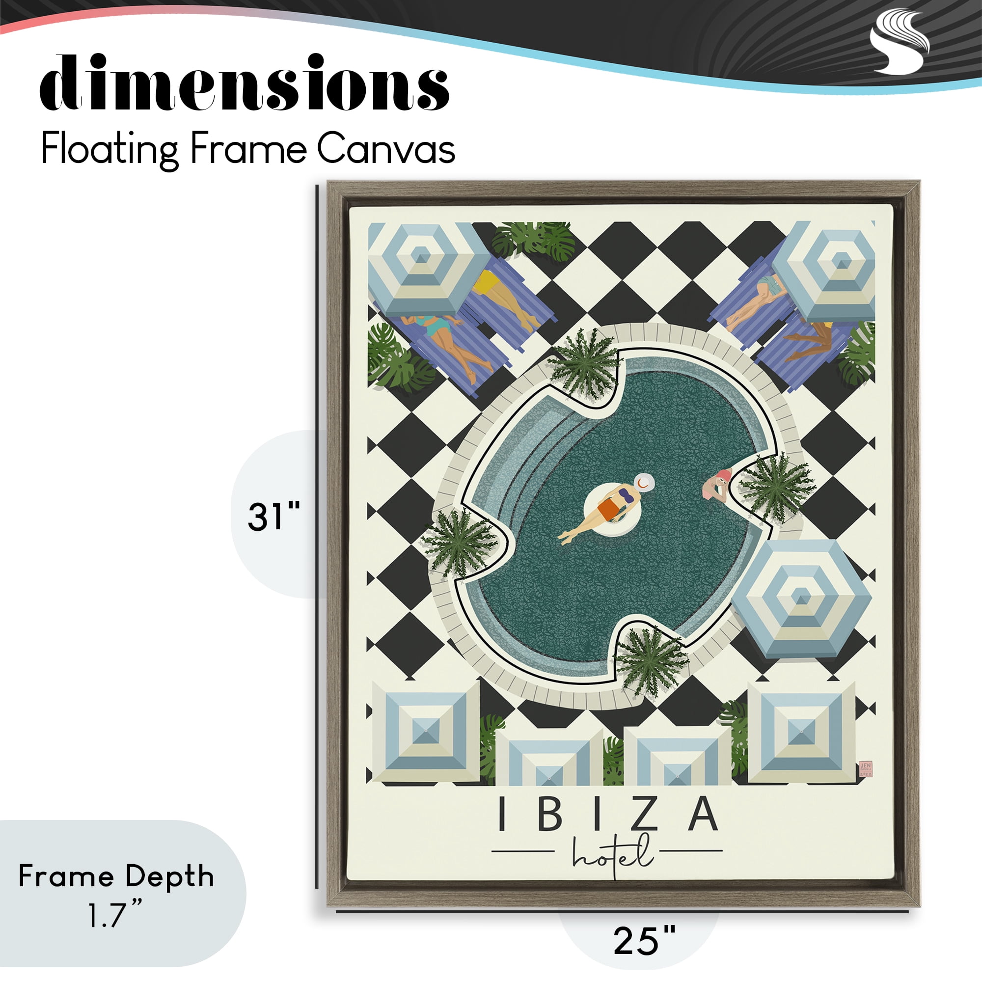 Stupell Industries Ibiza Hotel Aerial Pool Brown Framed Floater Canvas Wall Art, design by Jen Bucheli