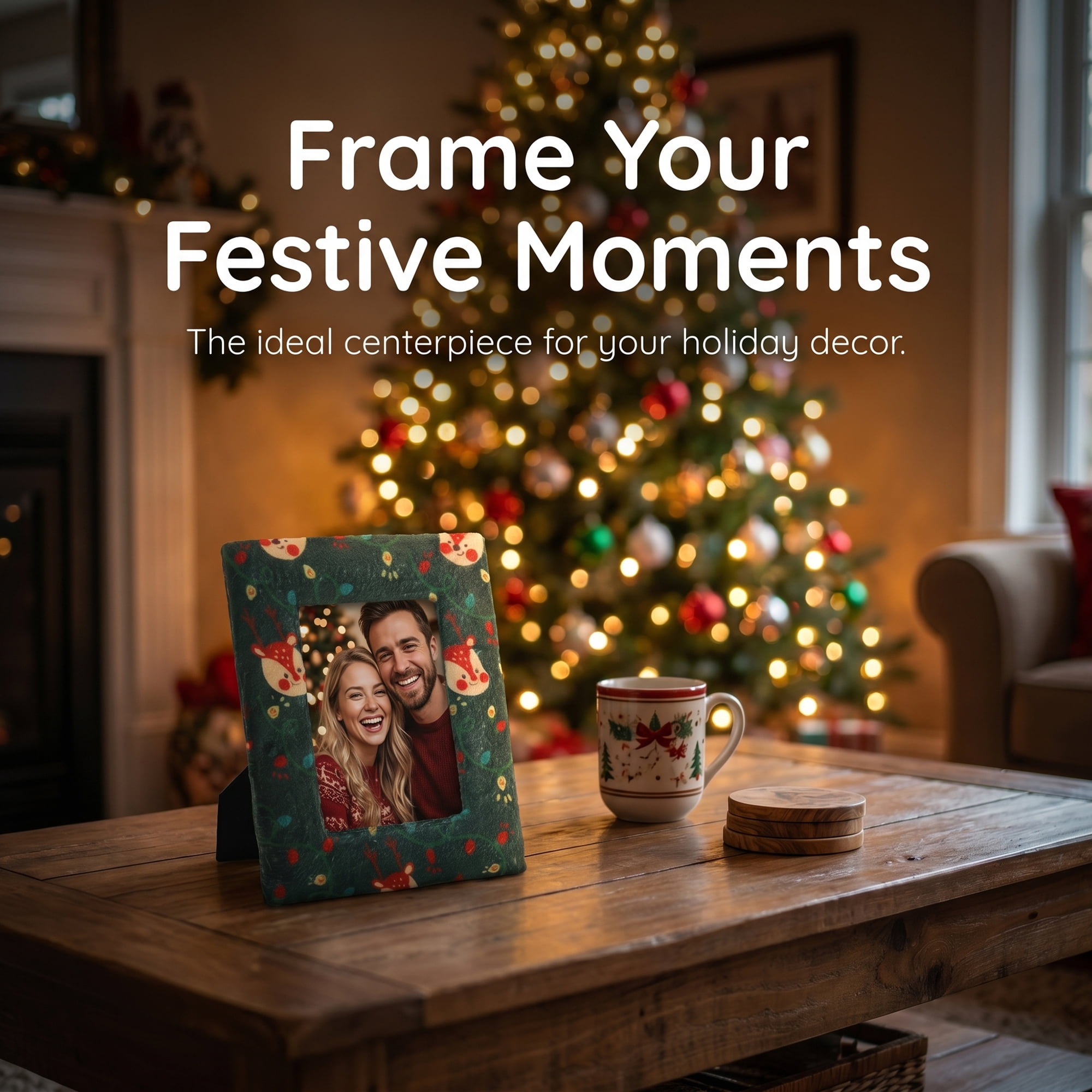 Unique Bargains Christmas Plush Furry Cozy Holiday Photo Frame Black Christmas 4" x 6"