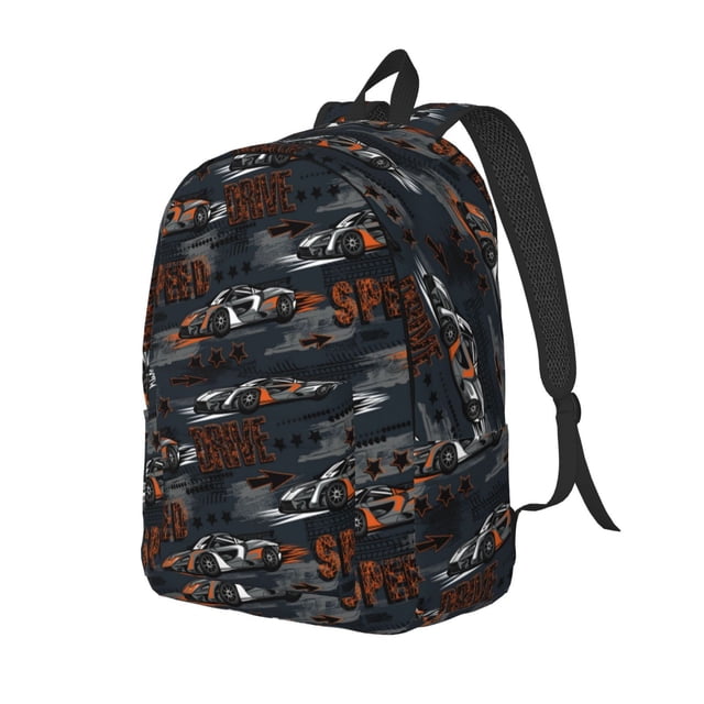 Disketp Cool Sports Car print Canvas Backpack Lightweight Travel Daypack Student Rucksack Laptop Backpack-Medium