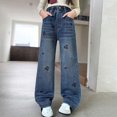 thumbnail image 4 of RUTAYY Children Girls Pants Straight Wide Leg Cherry Embroidery Loose Fit Comfortable Casual Classic Trousers, 4 of 9