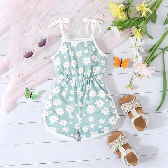 ATOGUTA Girls Short Jumpsuit Sleeveless Loose Overalls Cute Rompers Shorts Green, Size 1-5T