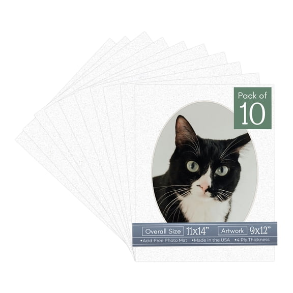 Oyster Shell White Picture Frame Mat for 11x14 Frames - Oval Opening for 9x12 Photos - 10 Mats
