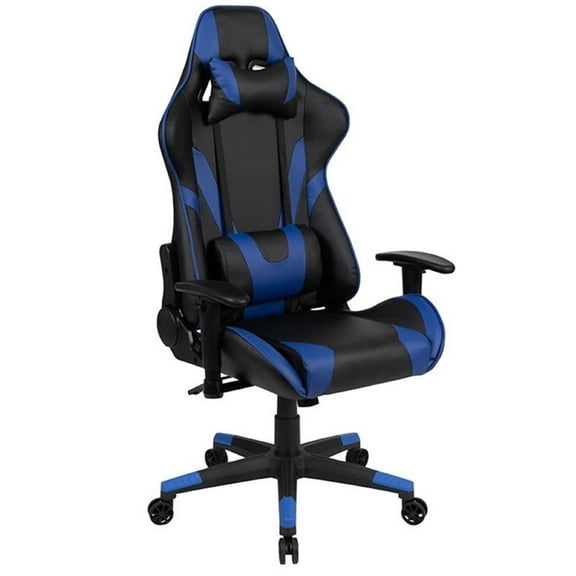 Bowery Hill Leather Racing Reclining Gaming Chair in Black and Blue