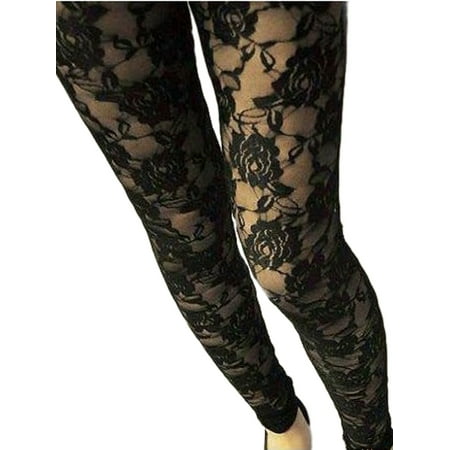 

Luiryare Women Ladies Rose Pattern Lace Through Footless Tights Pantyhose Stockings