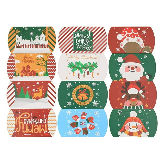 Ajhhao 12Pcs Cute Christmas Pillow Gift Boxes, Christmas Gift Card Holder, Christmas Money Holder, Christmas Treat Boxes For Christmas Small Gifts Wrapping (Random Color, 4.7x2.8 Inch)