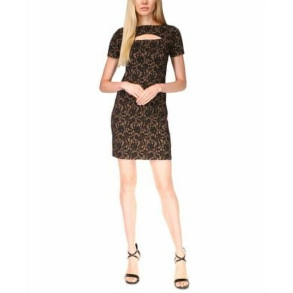 $125 Michael Kors Women's Petite Cut-Out Lace Mini Dress Suntan P/S