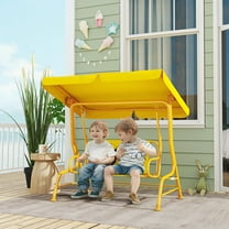 Qaba Kids Patio Swing, 2-Seater Outdoor Porch Swing Bench with Adjustable Canopy, Safety Belt for Patio, Garden, Poolside, Balcony, Yellow