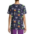thumbnail image 3 of Scrubstar Halloween "Spooky Sloths" Women's Mock Wrap Print Scrub Top, 3 of 6