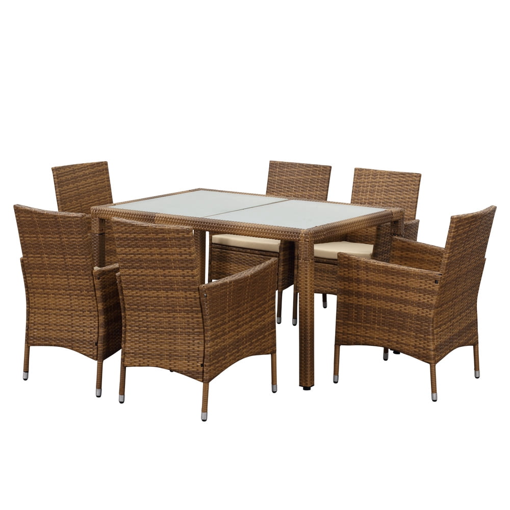 Ikayaa 5 9pcs Rattan Outdoor Patio Dinning Table Set Cushioned Garden Patio Furniture Set Walmart Com Walmart Com