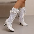 thumbnail image 6 of Shadoumai Floral Lace Victorian Knee High Boots Women Block Heel Lace Up Round Toe Vintage Witch Party Renaissance Shoes Wide Calf Boots, 6 of 9