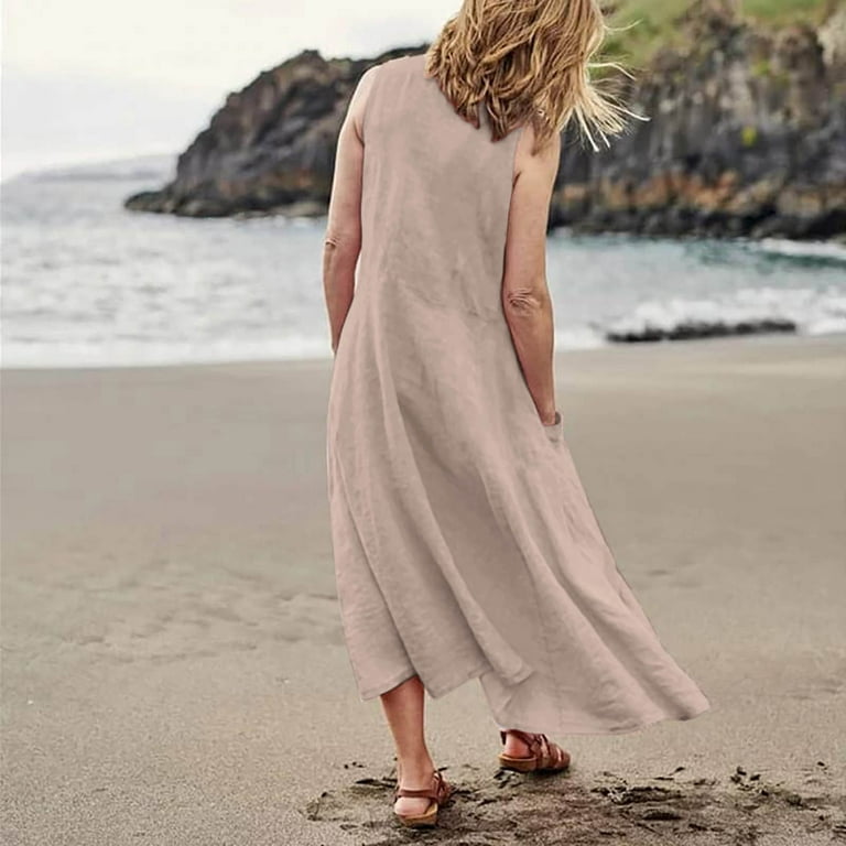 Cathalem Holiday Dresses for Women Plus Size Womens Summer Dresses Beach  Casual Plus Size Sleeveless Loose Flowy Sundresses(Khaki,S) - Walmart.com