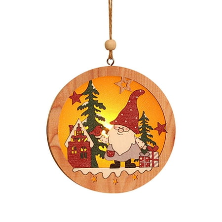 

Gyedtr Spring Home Decor Christmas Forest Elderly Wooden Luminous Pendant Christmas Tree Ornaments Round Five-Pointed Star Small Pendant