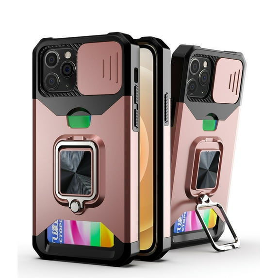 TECH CIRCLE Phone Case for iPhone 11 Pro Max (6.5 Inch) - Sliding Cover for Camera, Silicone/Plastic Protective Composite Case, Shockproof Drop Proof Rugged Case with Kickstand /Card Holder (Rosegold)