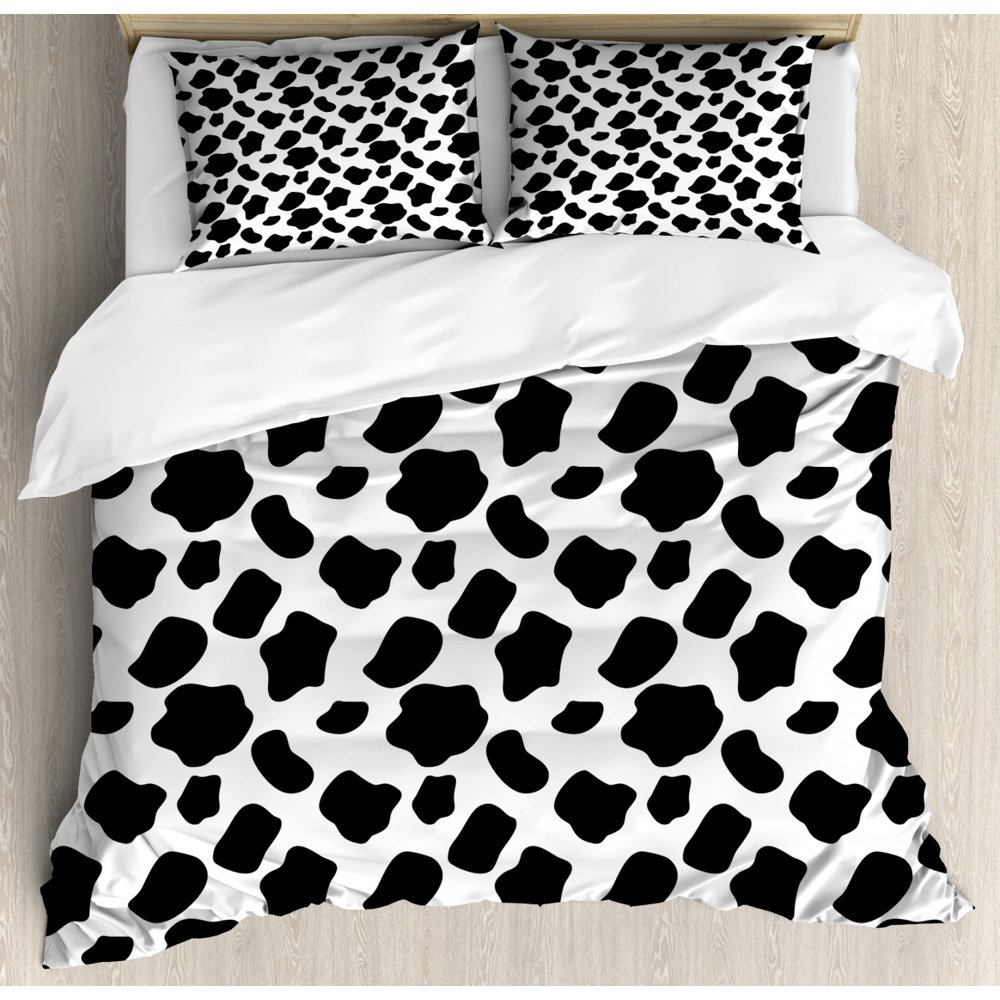 Cow Print King Size Duvet Cover Set, Cattle Skin Pattern with Scattered