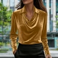 thumbnail image 2 of JSKUMAR Women's Velvet Cowl Neck Tops Casual Long Sleeve Dressy Shirts Vintage Elegant Tunic Blouses Holiday Party Outfit (Yellow,XL), 2 of 7