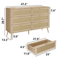 thumbnail image 2 of Rattan Modern Drawer Chest, Modern 6 Drawer Dresser, Wide Chest of Drawers with wood Handles, Rattan Dresser Storage Cabinet for Living Room, Bedroom (Natural), 2 of 8