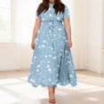 thumbnail image 2 of LWavelet Women's Plus Size Ditsy Floral Maxi Dress Short Sleeve Tie Waist Casual Cute Dress with Pockets Dark Blue 3XL, 2 of 7