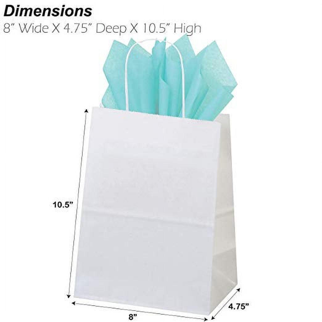 50ct White Paper Gift Bags + 100ct Azure Gift Tissue (Flexicore Packaging)