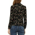 thumbnail image 3 of INSPIRE CHIC Women's Floral Print V Neck Office Long Sleeve Blouse M Black, 3 of 6