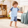 thumbnail image 4 of Toddler Short Sleeve Shirts and Shorts Set Summer Outfit for Boys Girls Casual 2 Piece Outfits Color Block Design, 4 of 7