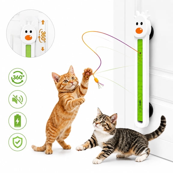 Interactive Cat Toy, Automatic Door Mounted Pet Toy with Adjustable Motion Modes, Electric Flying String for Indoor Adult Cats & Kittens, White
