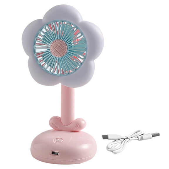 USB Rechargeable Handheld Mini Fan with LED Light, 2-Speed Personal Desk Fan, Cute Flower Shaped Portable Fan for Outdoor, Travel, Camping, Desktop Use
