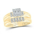 thumbnail image 2 of Solid 10K Yellow Gold His and Hers Trio Three Rings Set Real Natural Diamond Square Matching Rings Wedding Band Set 1/3 Carat ( .34 Cttw ) - (L = 6.5, M = 11), 2 of 7
