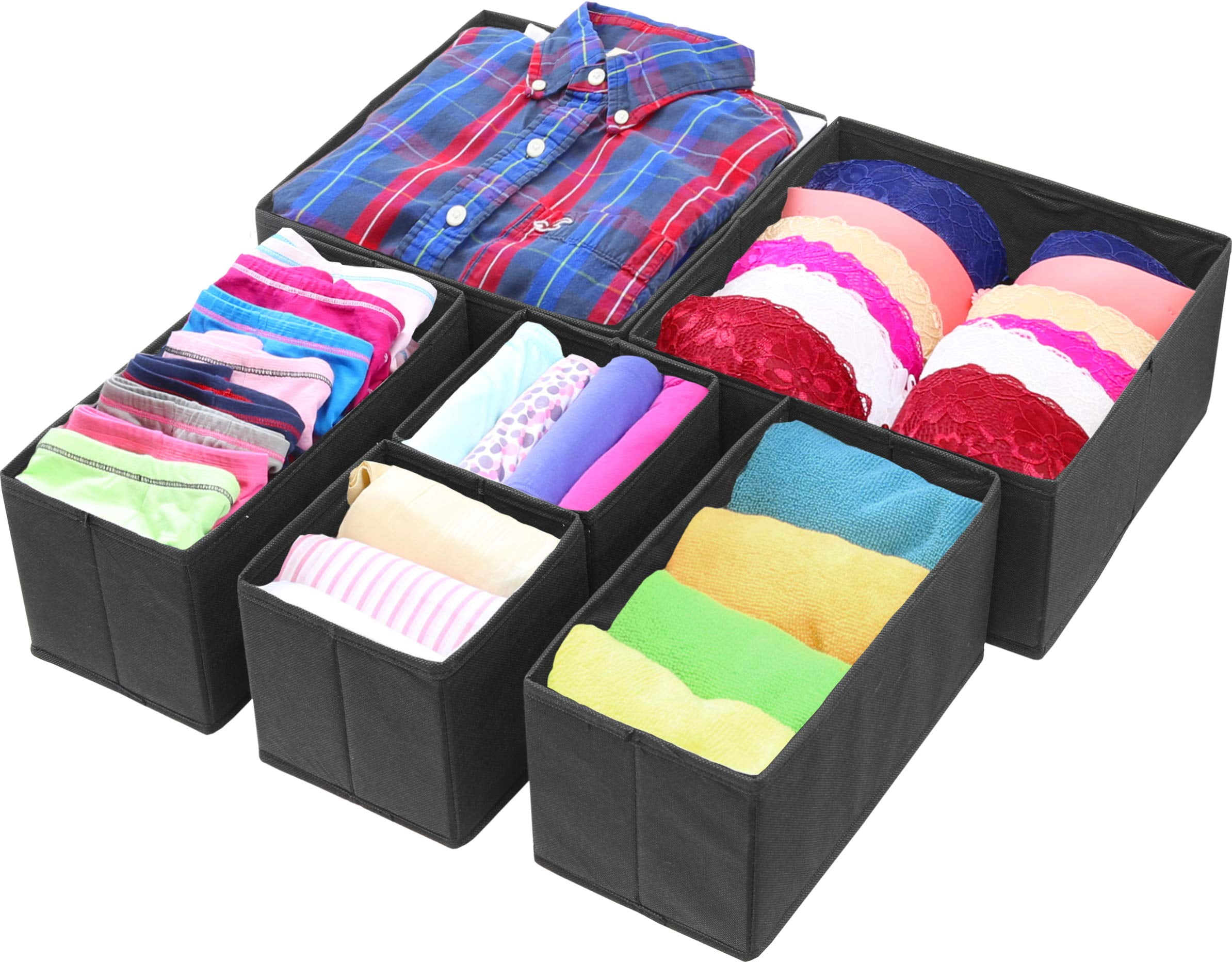 Dark Grey Set of 6 SimpleHouseware Foldable Cloth Storage Box Closet Dresser Drawer Divider Organizer Basket Bins for Underwear Bras 