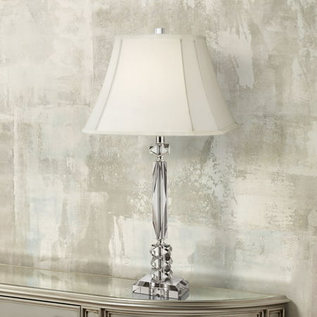 Vienna Full Spectrum Traditional Table Lamp Crystal Cut Column Geneva White Square Shade for Living Room Family Bedroom