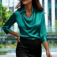 thumbnail image 4 of Satin Blouses for Women Silk Cowl Neck Shirts Elegant Ruffle 3/4 Sleeve Tops Slim-Fit Fashion Trendy Outfits Casual Business Outfits 2026 Summer Tops Lace Ladies Clothes, 4 of 7