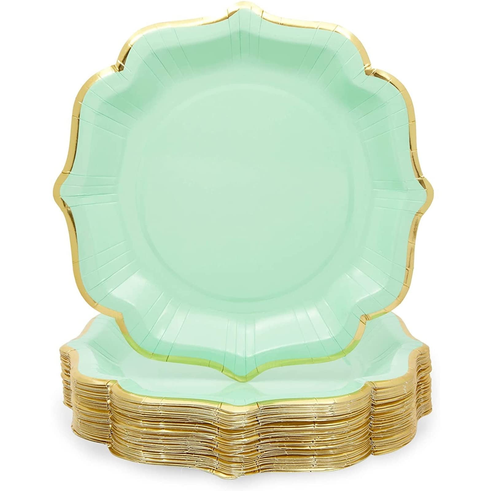 48Pack Mint Green Paper Plates with Scalloped Edge for Birthday Party