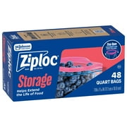 Ziploc® Quart Storage Bags, Stay Open Design, Easy to Fill, 48 Count