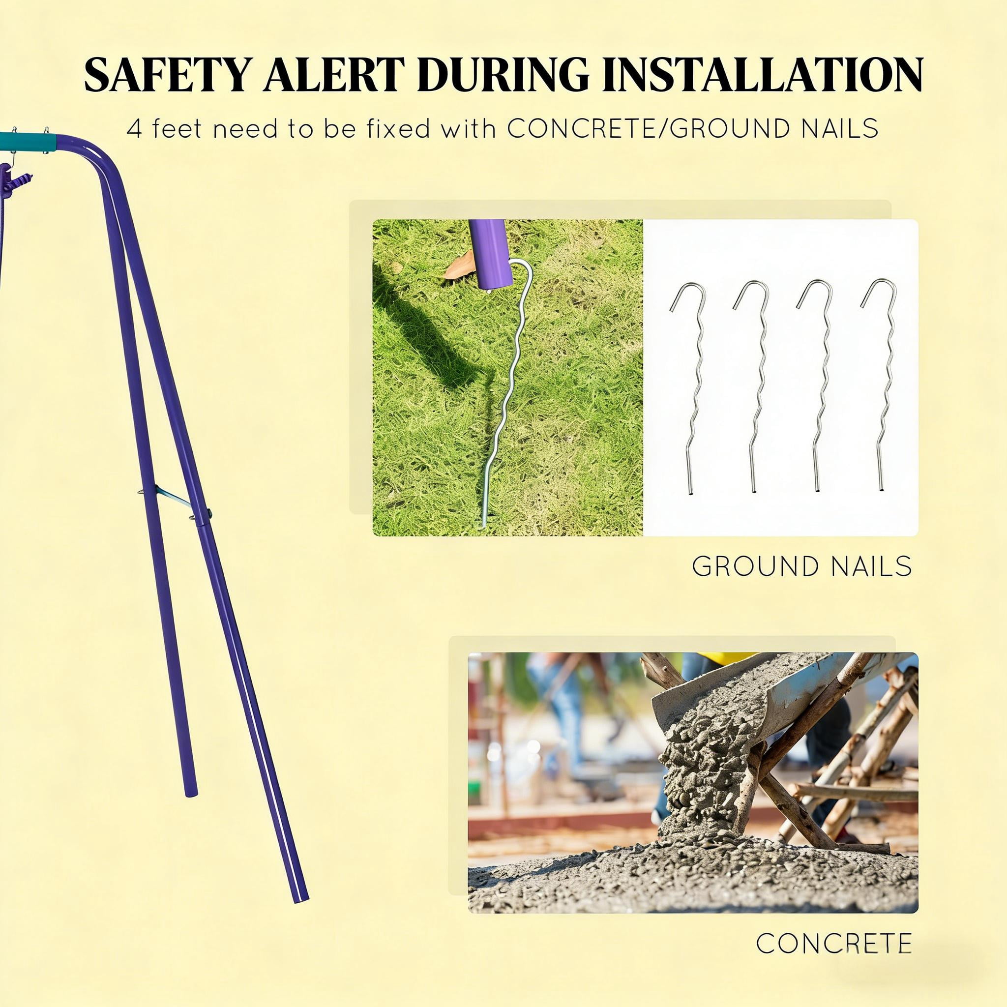 Kids Swing Set 2 Swing Seats + Glider 396 lbs Capacity A-Frame Steel for Backyard Ages 3+
