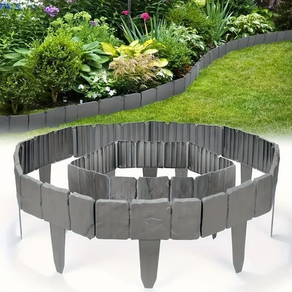 OUSITAID 30-Pack Plastic Garden Edging Fence - Interlocking Stone Design Durable Gray Landscape Border for Flower Beds Lawn & Patio Easy Snap-Together Installation Weather-Resistant &