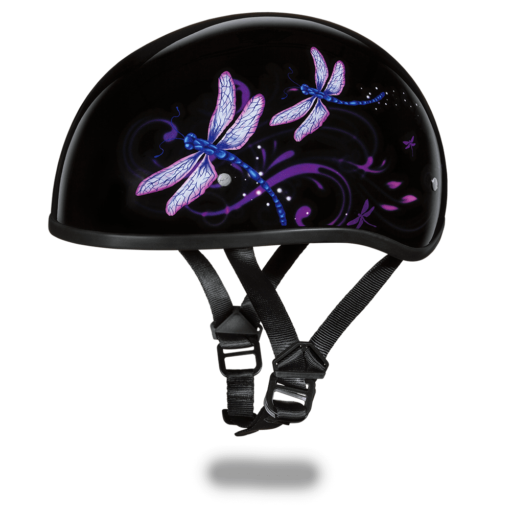 Daytona Black Butterfly Flowers Skull Cap DOT Slim Motorbike Motorcycle Helmet