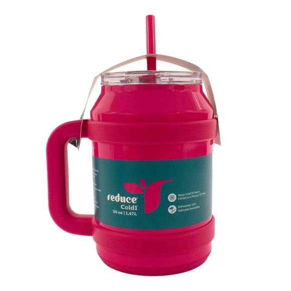 Botella Reduce de Acero Inoxidable Diseño Rosa con Asa y Popote 1.47 Litros