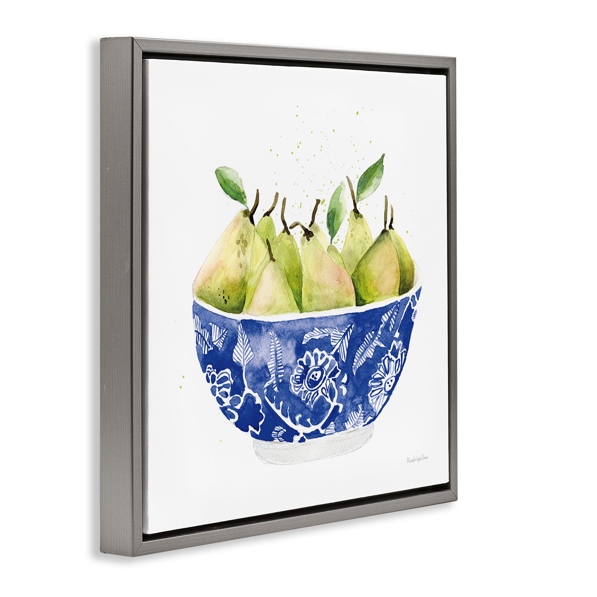 Stupell Industries Elegant Bowl of Pears Food & Beverage Painting Gray Floater Framed Canvas Art Print Wall Art, 25 x 25