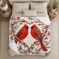 thumbnail image 4 of Facing Red Cardinals Within Berry Branch Heart, Soft Flannel Blanket with Naturalistic Winter Illustration Print, Housewarming Gift and Home Decor for Bedroom and Living Room, 4 of 7