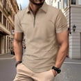 thumbnail image 2 of Mens Business Casual Shirt Short Sleeve Zip Loose Fit Classic Collared Men's Golf Shirts Khaki S, 2 of 5