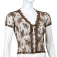 thumbnail image 5 of Aoochasliy Womens Cardigan Solid Cardigan Embroidery Short Sleeve V-Neck Blouse Tops, 5 of 9