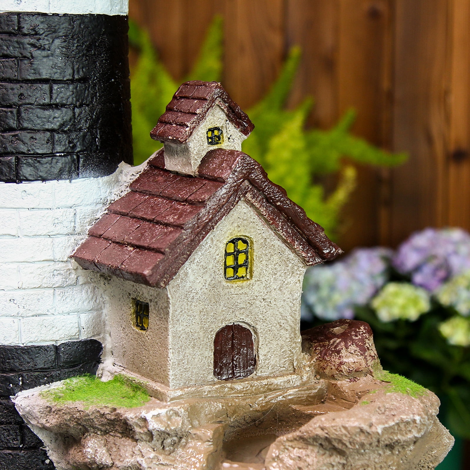 Lighthouse Floor Water Fountain Outdoor 3-Tiered Rock Indoor Waterfall Garden Fountain 38.58''H Decorative Water Feature for Yard Home Patio Office with LED Lights