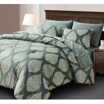 Chezmoi Collection Juliette 7-Piece Bed in a Bag Comforter Set California King - Luxury Medallion Jacquard Comforter Set with Sheets for All Seasons, Gray Green Smoke