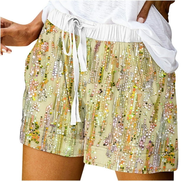 Mujeres Pantalones Cortos con Bolsillos Impresos Detalle Vendaje, Casual Y Suelto Ajuste Pantalones Cortos de las Mujeres para el Verano