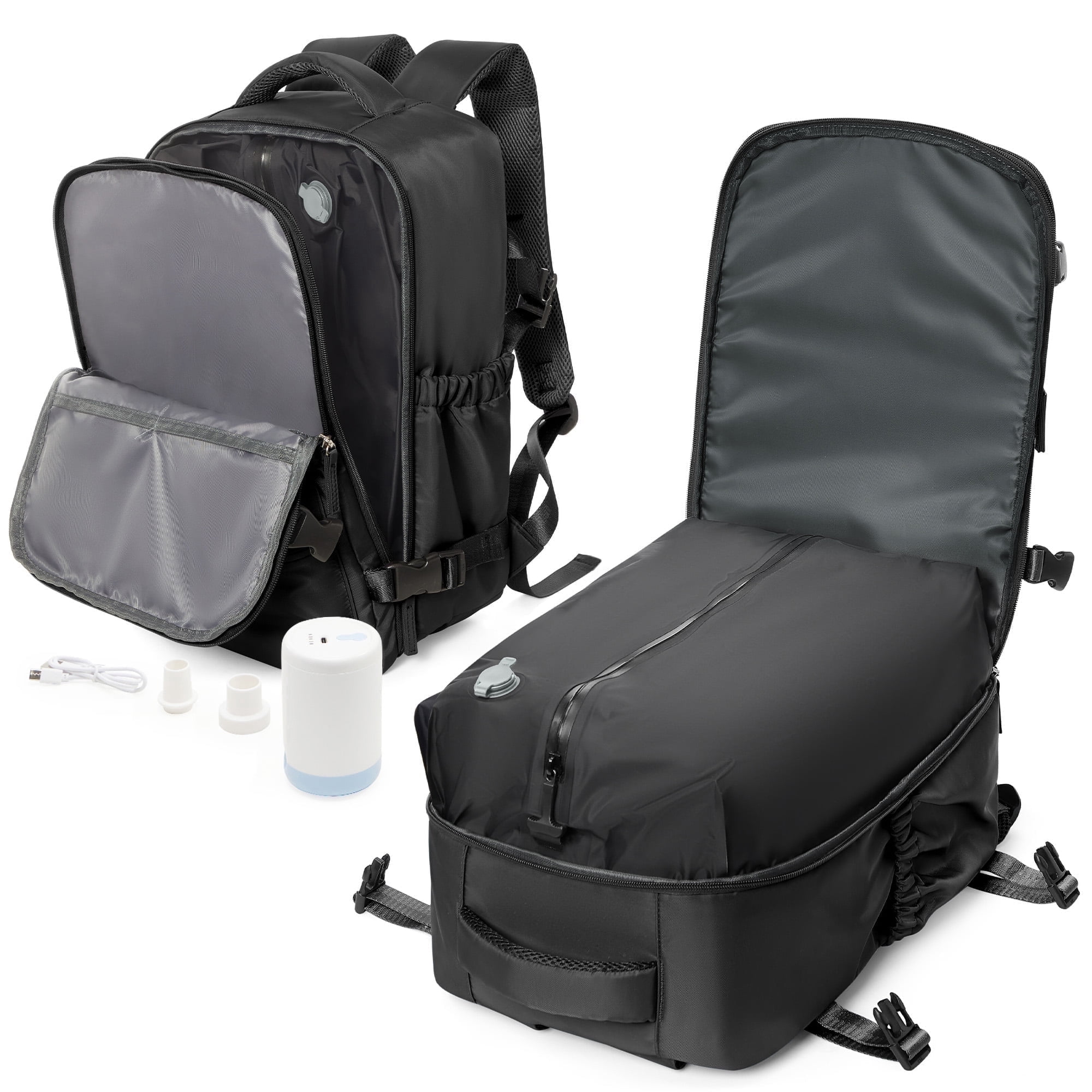 Travel Vacuum Backpack with Air Pump, Vacuum Seal Carry on Backpack for Airplanes for Women and Men, Black , 11.42 in. x 5.90 in. 16.54 in