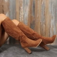 thumbnail image 5 of hopeusnice Round Toe Side Zipper Chunky Heel Knee High Boots Women Suede Dress Boots for Work Brown 36, 5 of 6