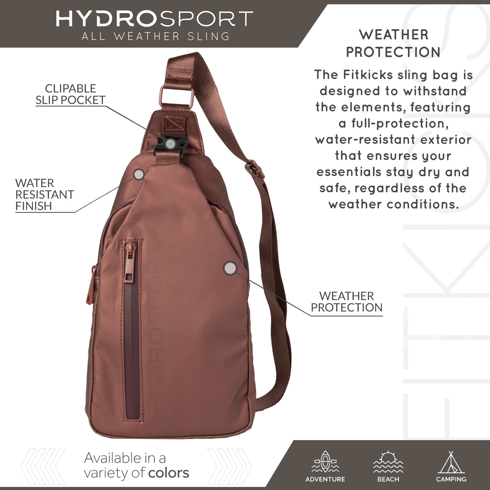 FITKICKS Hydrosport All Weather Sling Bag Crossbody Travel Hiking Chest Bag, Copper (Unisex)