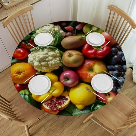 

Orinice Fruits Vegetables Assortment Round Table Cover Stain Resistant Washable Indoor Outdoor Tablecloth Kitchen Dining Wedding Parties 100% Polyester Fiber 46-50
