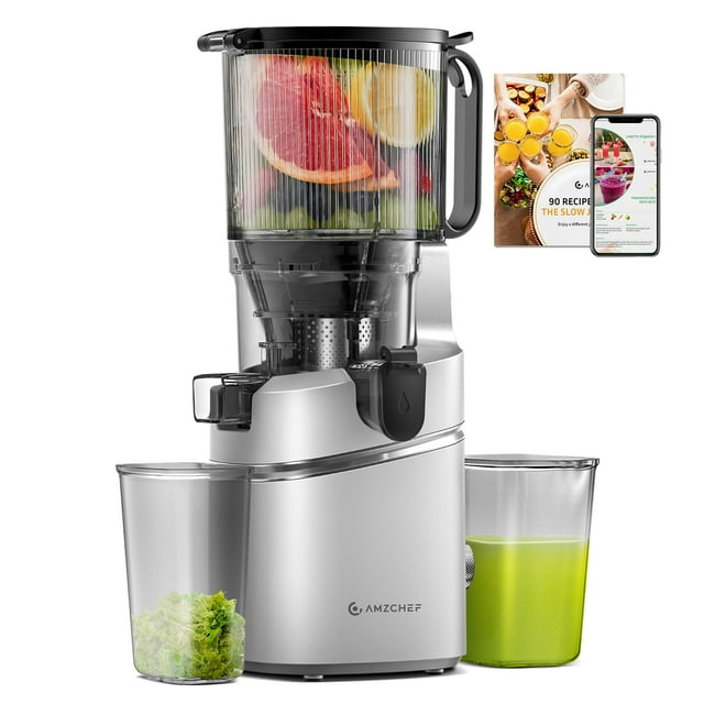 Exprimidor AMZCHEF SJ-036 de 5.8 pulgadas, prensado en frío lento, plateado