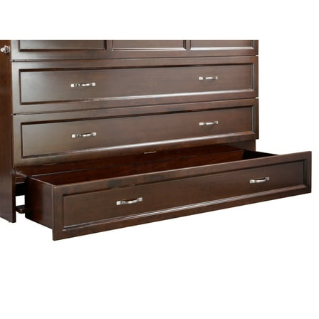 Murphy Bed Chest Queen - Fold Out Bed with Charging Station, Space Saving Furniture, Antique Walnut Finish